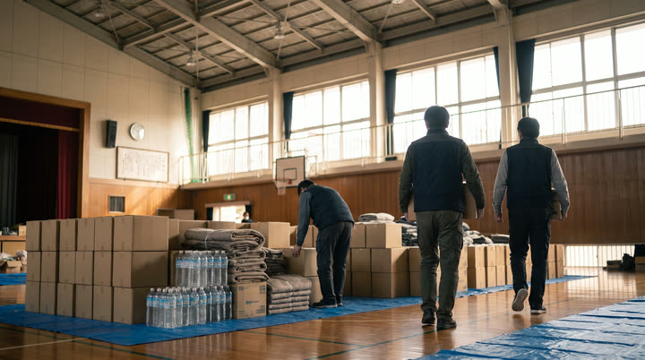 体育館で支援物資を仕分けするようすのイメージ